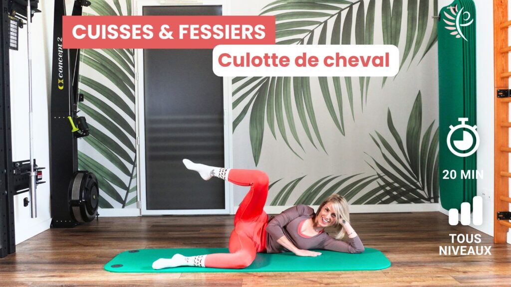 Renforcement ciblé des hanches, cuisses et fessiers latéraux. Cette séance est conçue pour activer les muscles autour de la hanche et travailler la zone souvent appelée "la culotte de cheval".