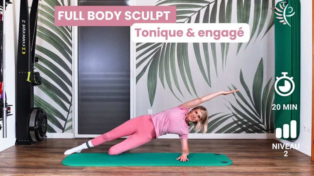 Cette séance Full Body Sculpt intermédiaire va challenger tout ton corps en douceur mais avec intensité. On travaille la force, la posture et l'endurance musculaire, pour sculpter et renforcer sans alourdir.