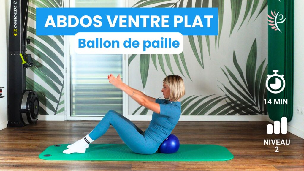Seance pilates pour femme. Exercices abdos profonds ventre plat avec ballon