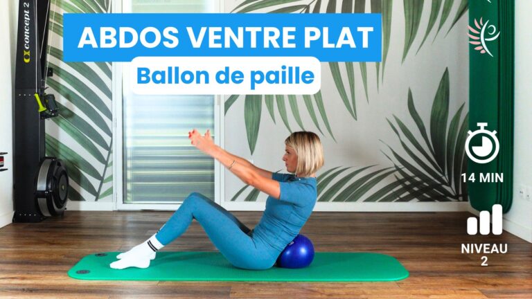 Seance pilates pour femme. Exercices abdos profonds ventre plat avec ballon