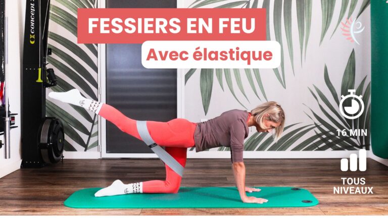 Programme pilates maison 1 mois. exercices fessiers avec élastique