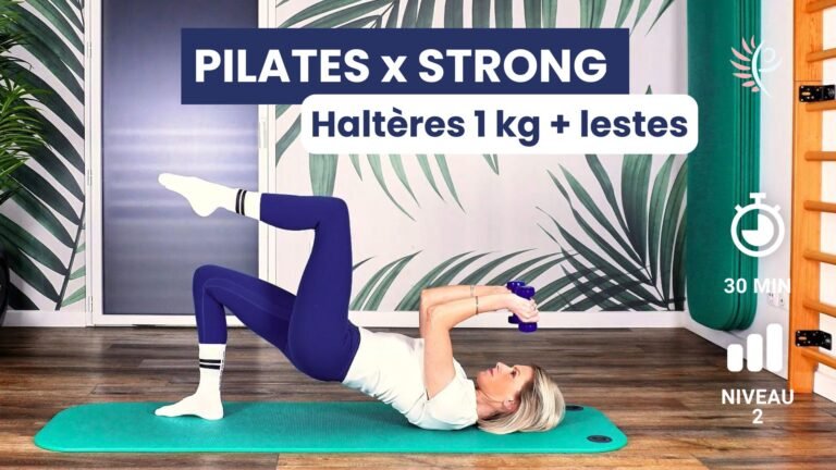 séance Pilates avec haltères de 1 kg et lestes pour renforcer tout le corps
