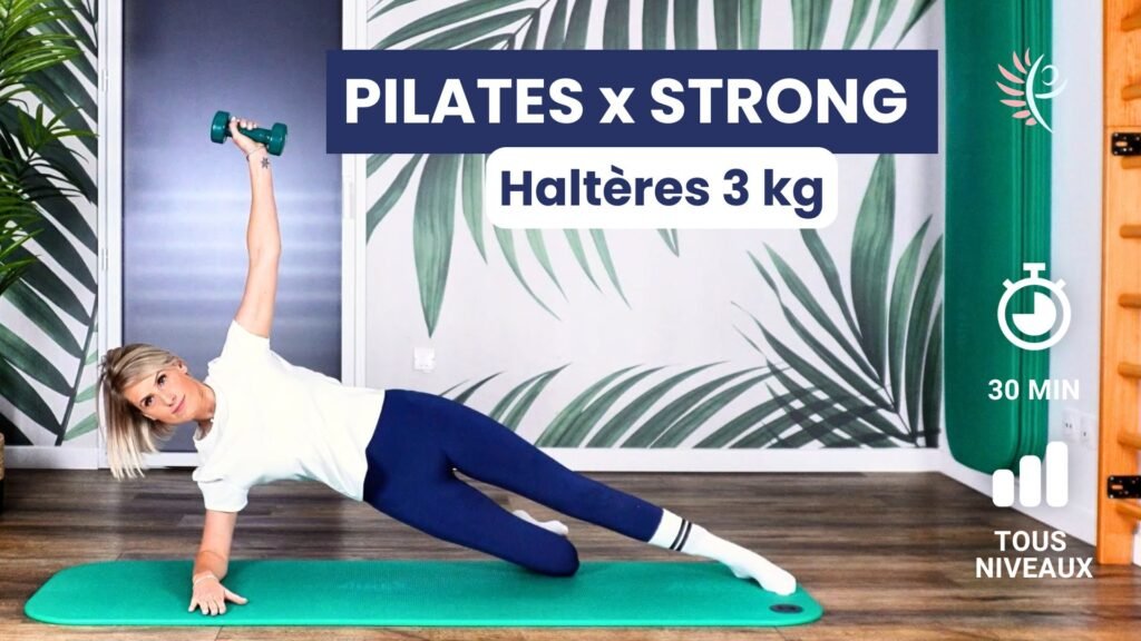 séance Pilates avec haltères de 3 kg pour renforcer tout le corps. Programme périménopause