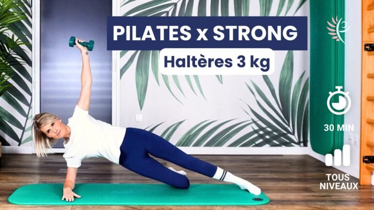séance Pilates avec haltères de 3 kg pour renforcer tout le corps. Programme périménopause
